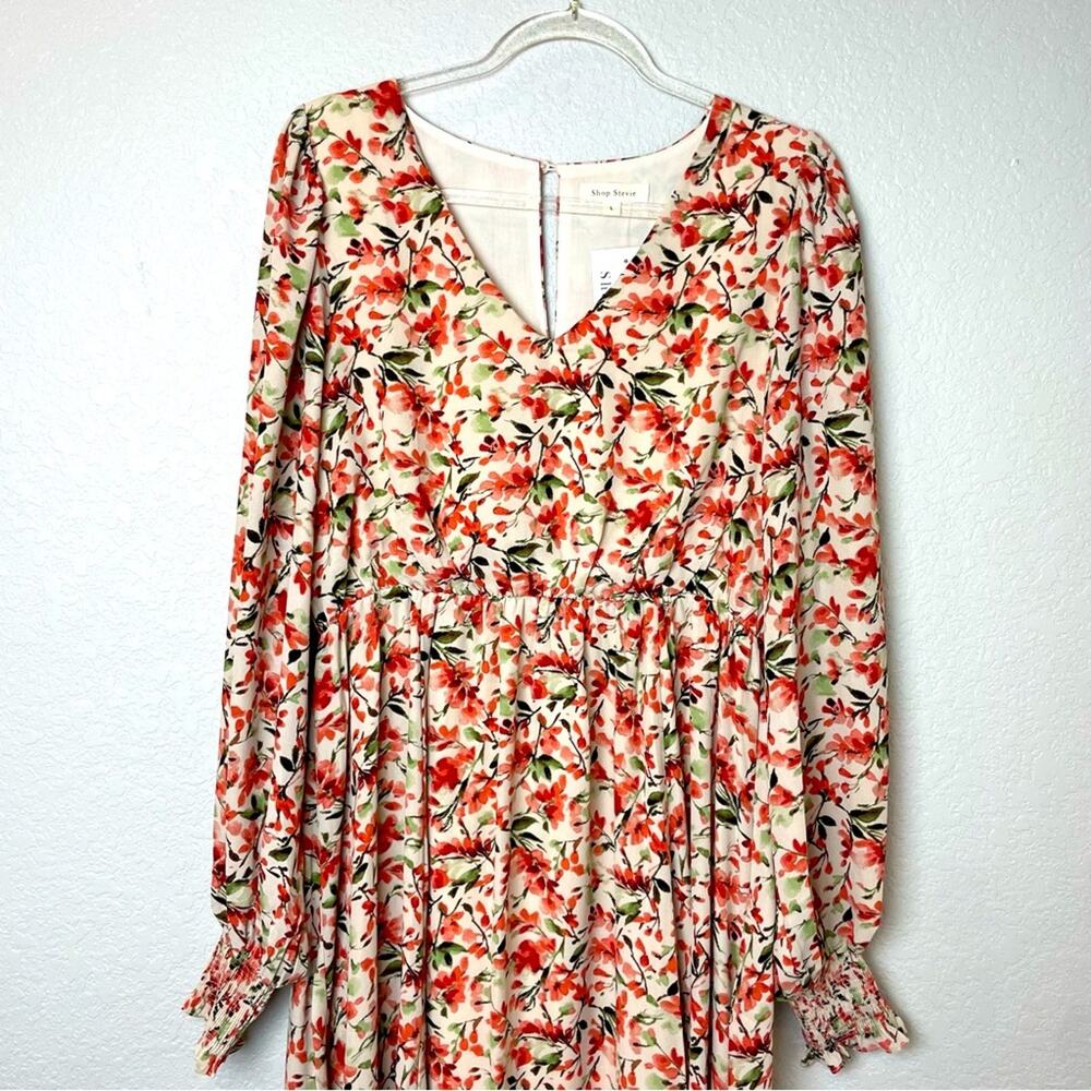 Shop Stevie Floral Long Sleeve Dress - Red and Green